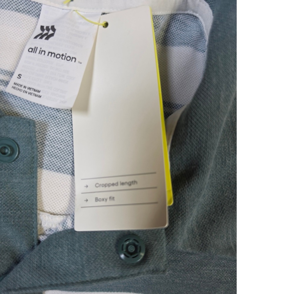 All In Motion Dark Green Striped Cropped Polo Tee Boxy Fit Small NWT - Picture 3 of 8